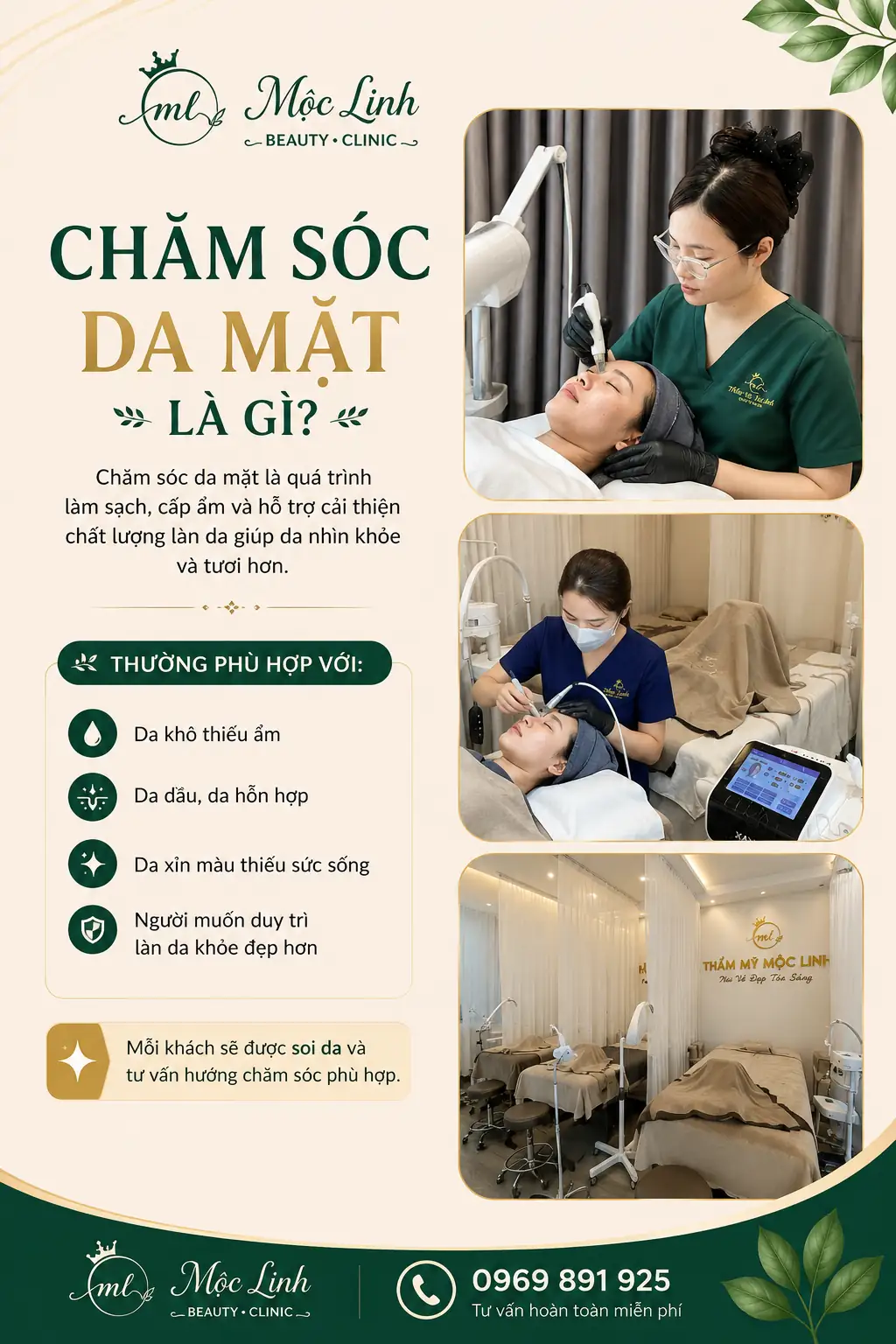Các bước skincare chăm sóc da cơ bản tại Thẩm Mỹ Mộc Linh Hải Phòng
