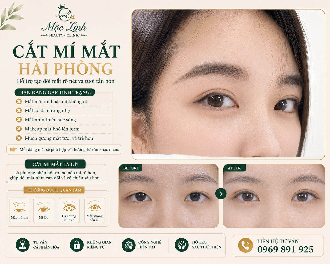 Các tình trạng mí mắt cần cắt mí tại Hải Phòng