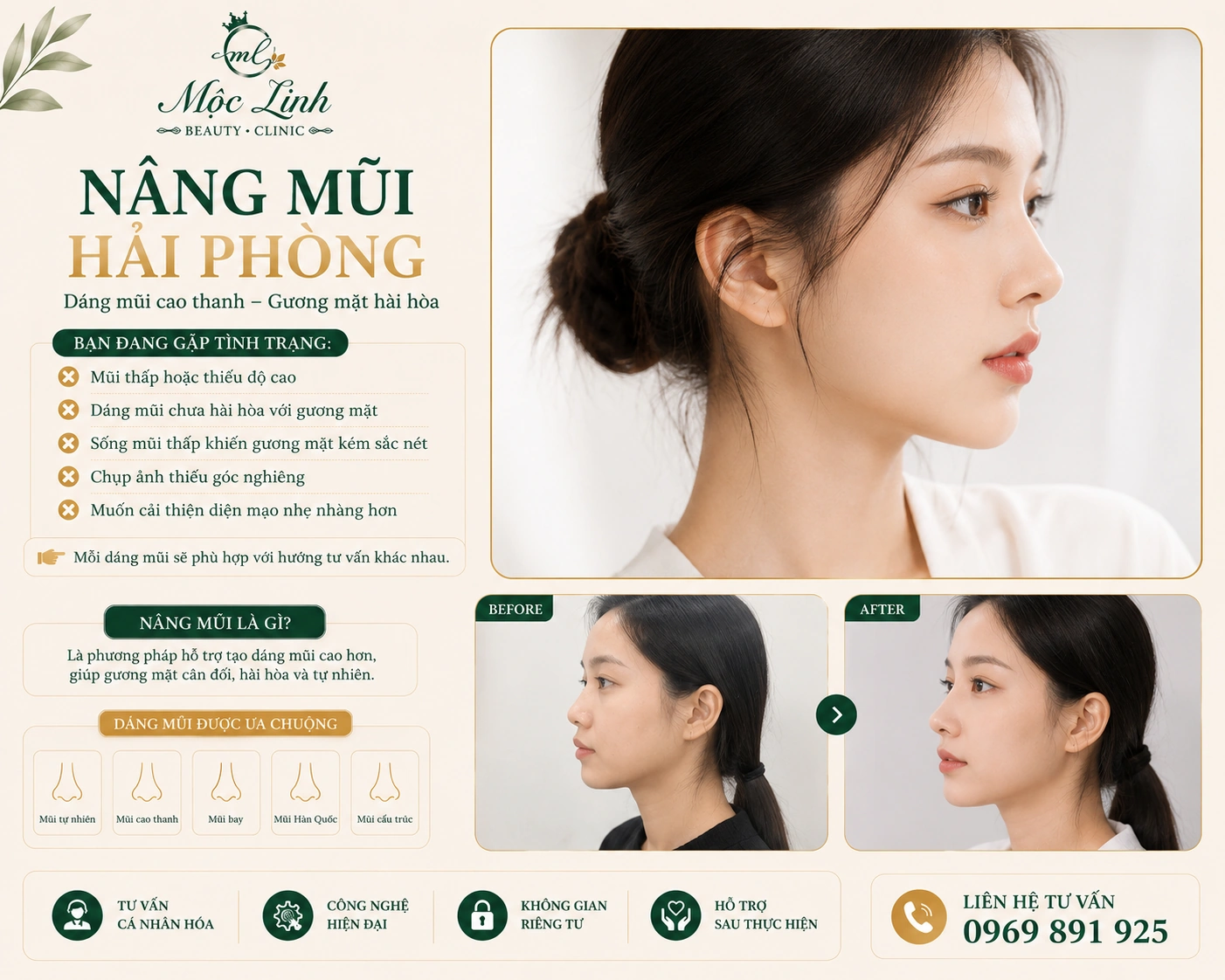 Dáng mũi đẹp tự nhiên sau nâng mũi tại Thẩm Mỹ Mộc Linh Hải Phòng