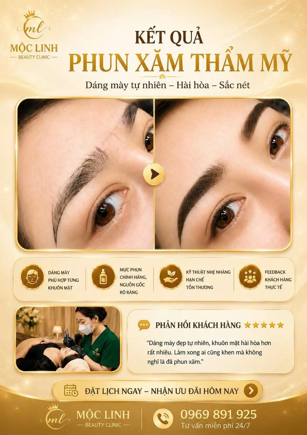 Phun xăm lông mày thẩm mỹ tại Thẩm Mỹ Mộc Linh Hải Phòng